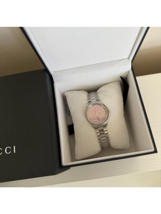 NEW GUCCI G-Timeless 32 MM AUTO Pink Dial SS Women\'s Watch
